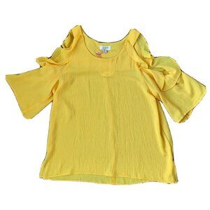 Umgee USA Small Yellow Cold Shoulder 1/2 Sleeve Top Cotton Polyester Blend